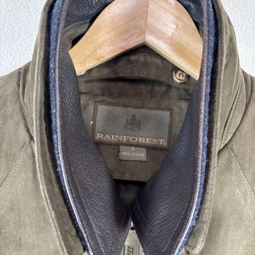 Rainforest Suede Bomber Jacket Mens‎ M Full Zip Stand Up Collar w/ Liner EUC